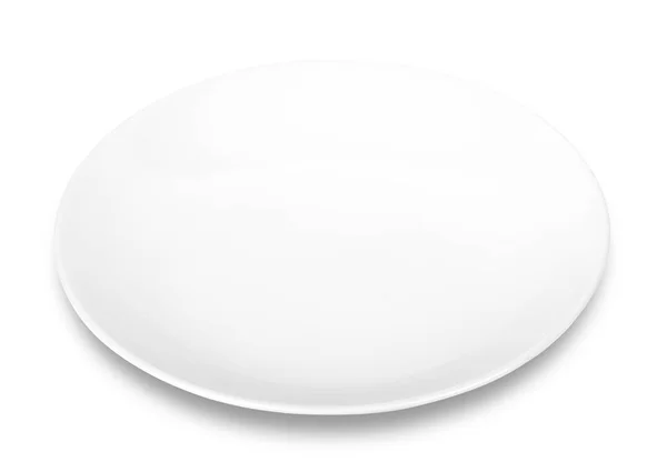 Placa Redonda Cerâmica Vazia Isolada Branco Com Caminho Recorte — Fotografia de Stock