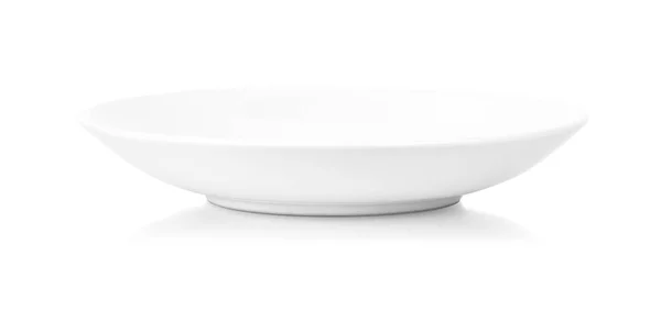 Boş seramik yuvarlak beyaz kırpma yoluyla izole plaka.