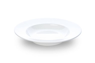 Boş seramik yuvarlak beyaz kırpma yoluyla izole plaka.