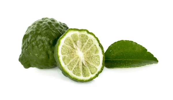 Citrus Hystrix Met Groen Blad Geïsoleerd Witte Achtergrond — Stockfoto