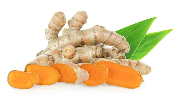 Zerdeçal beyaz arka plan üzerinde izole yaprak ile.