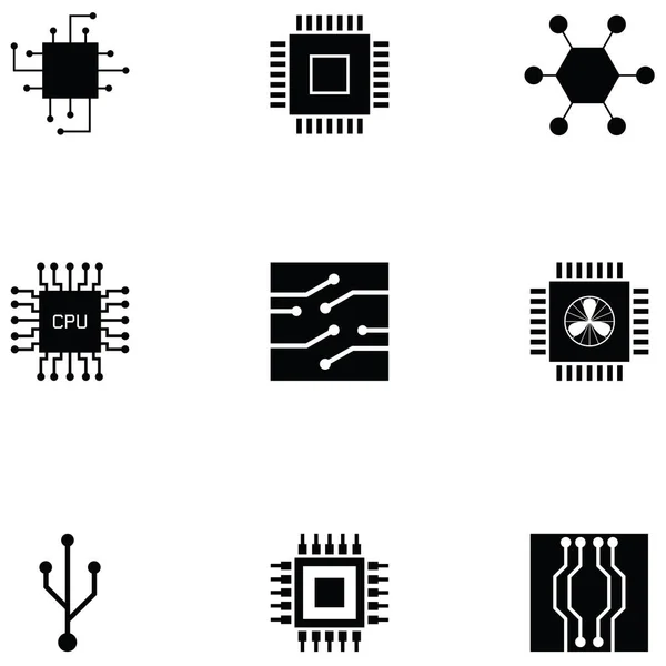 Icona Del Microchip Impostata — Vettoriale Stock