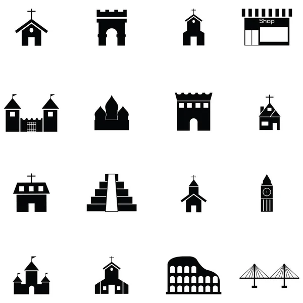 Set Icone Dell Edificio — Vettoriale Stock