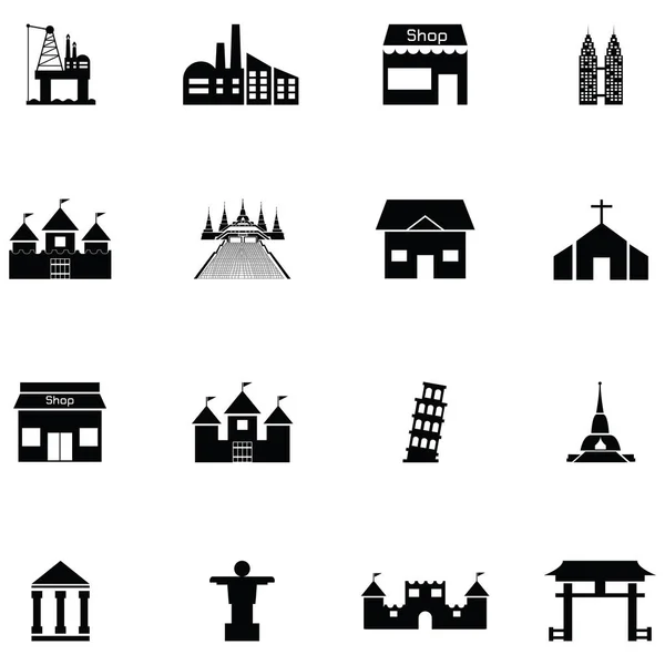 Conjunto Iconos Del Edificio — Vector de stock