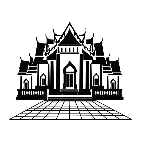 Pagode Tempel Silhouet Zwart Pictogram — Stockvector