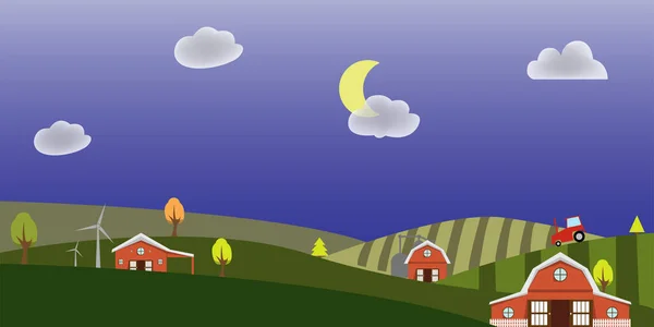 Krajina Obec Farma Zelené Kopce Pole — Stockový vektor