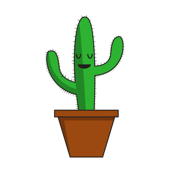 Groene Cactus Bruine Pot — Stockvector