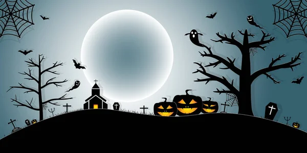 Halloween Night Konzept Vector Paper Kunststil — Stockvektor