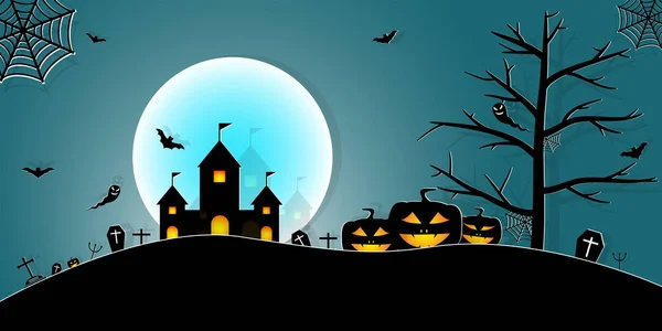 Halloween Night Concept Vector Paper Stylu Sztuki — Wektor stockowy
