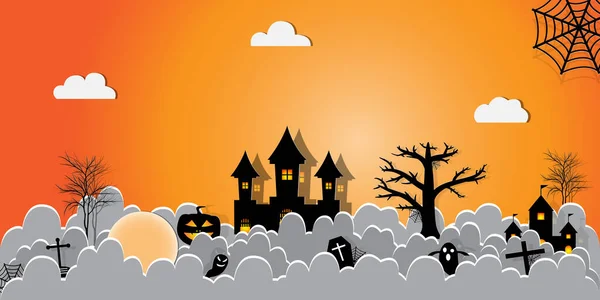 Halloween Night Konzept Vector Paper Kunststil — Stockvektor