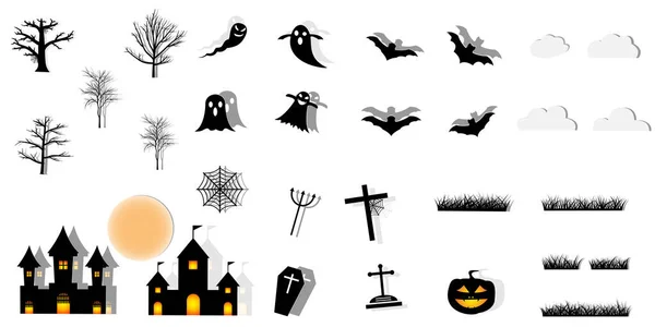 Sammlung Von Halloween Silhouetten Icon Paper Art Style — Stockvektor