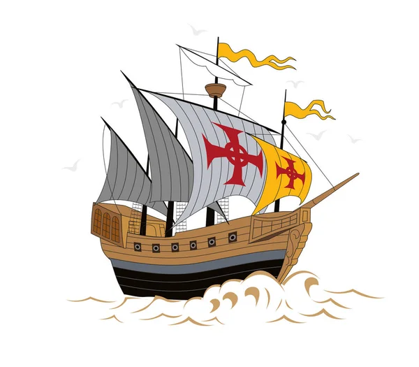 Vector Illustration Medieval Sailing Ship — Stock Vector