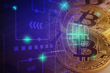 Bitcoin, ABD Doları 'nın geçmişini araştırıyor. Kripto para birimi teknolojisi ve para yatırımı için kavramsal tasarım..