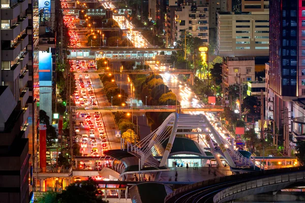 Trafic Dans Zone Affaires Pendant Les Heures Pointe Bangkok Thaïlande — Photo