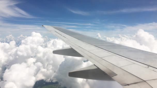 雲と高姿勢から土地を民間航空機の飛行の窓から空撮 — ストック動画