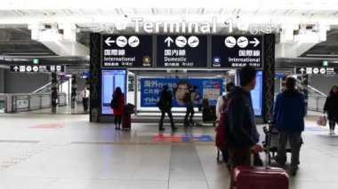 Osaka, Japonya-Kasım 30: Havayolu yolcu Kansai Uluslararası Havaalanı Kasım içinde 30,2016. Kansai Uluslararası Havaalanı (KIX) Japonya'nın en önemli uluslararası hava alanları biridir.
