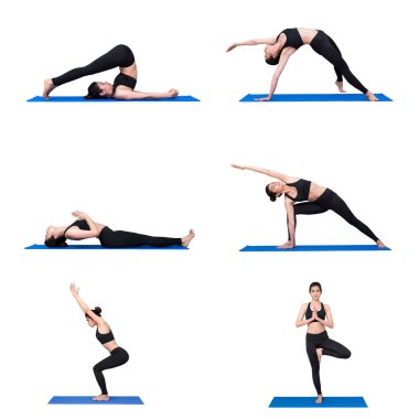 Genç Asyalı kadın pratik yoga yoga spor salonunda egzersiz poz. Yoga egzersiz parası sağlıklı bir form iyi egzersiz ve genel kalori yakmak sağlayan olduğunu.