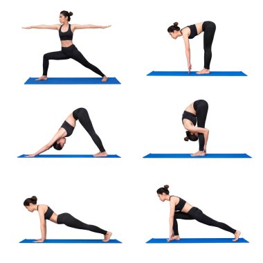 Genç Asyalı kadın pratik yoga yoga spor salonunda egzersiz poz. Yoga egzersiz parası sağlıklı bir form iyi egzersiz ve genel kalori yakmak sağlayan olduğunu.