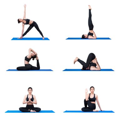 Genç Asyalı kadın pratik yoga yoga spor salonunda egzersiz poz. Yoga egzersiz parası sağlıklı bir form iyi egzersiz ve genel kalori yakmak sağlayan olduğunu.