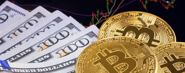 Dollar Bank Und Bitcoin Setzen Auf Investitionen Mit Geld Bewegen — Stockfoto