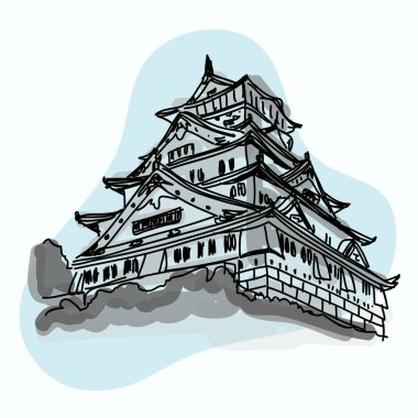 Japonya 'daki Osaka Kalesi' nin dünyaca ünlü simgesinin elle çizimi