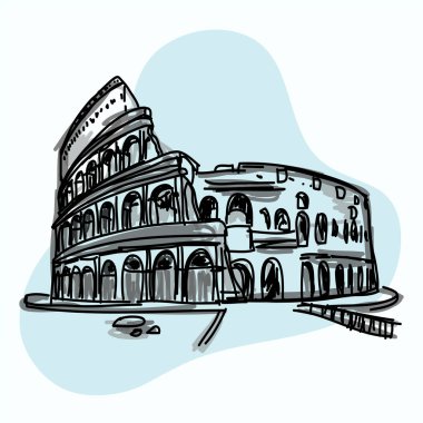 İtalya 'daki Colosseum' un dünyaca ünlü simgesinin elle çizimi