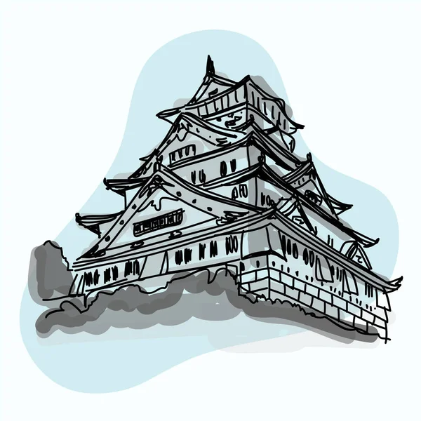 Desenho à mão Ilustração do famoso marco mundial do castelo de Osaka em Osaka, no Japão —  Vetores de Stock