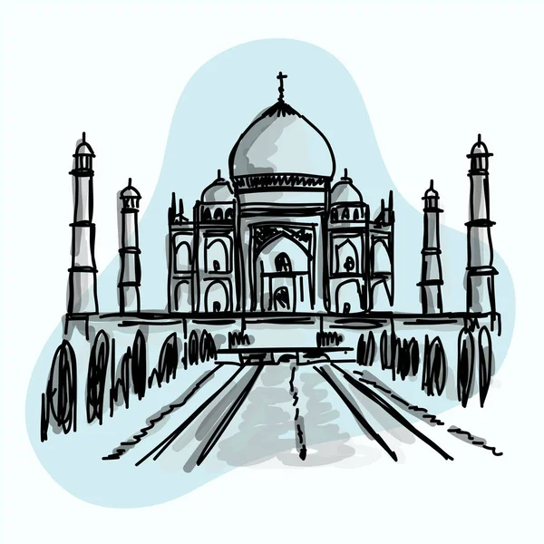 Hand Sketch Illustration of World famous landmark of Taj Mahal at Agra in India — Stock Vector