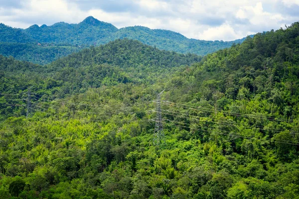 Sistema Línea Transición Energía Eléctrica Zona Montaña —  Fotos de Stock