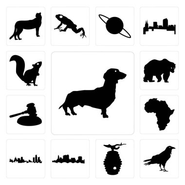Dachshund taslağını beyaz arka plan üzerinde ayarla, arı kovanı devlet ohio amaç simgeler raven