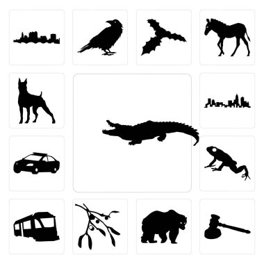 Set Of 13 simple editable icons such as alligator outline on white background, gavel bear clipart background can be used for mobile, web UI vector