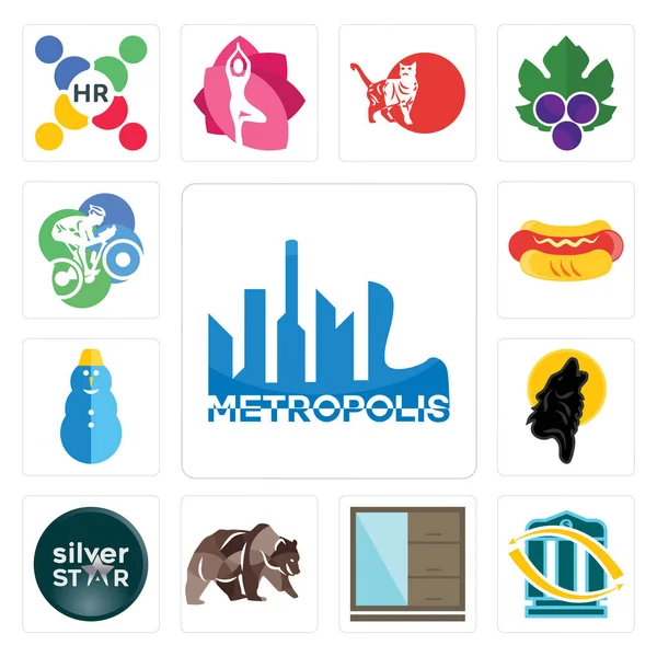 Set Von Einfachen Editierbaren Symbolen Wie Metropole Banküberweisung Kleiderschrank Grizzlybär — Stockvektor