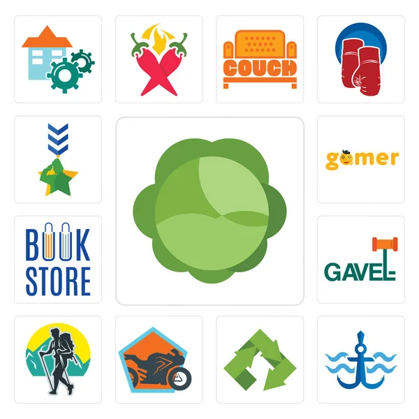 Conjunto Iconos Editables Simples Como Repollo Ancla Marina Reciclaje Tienda — Vector de stock