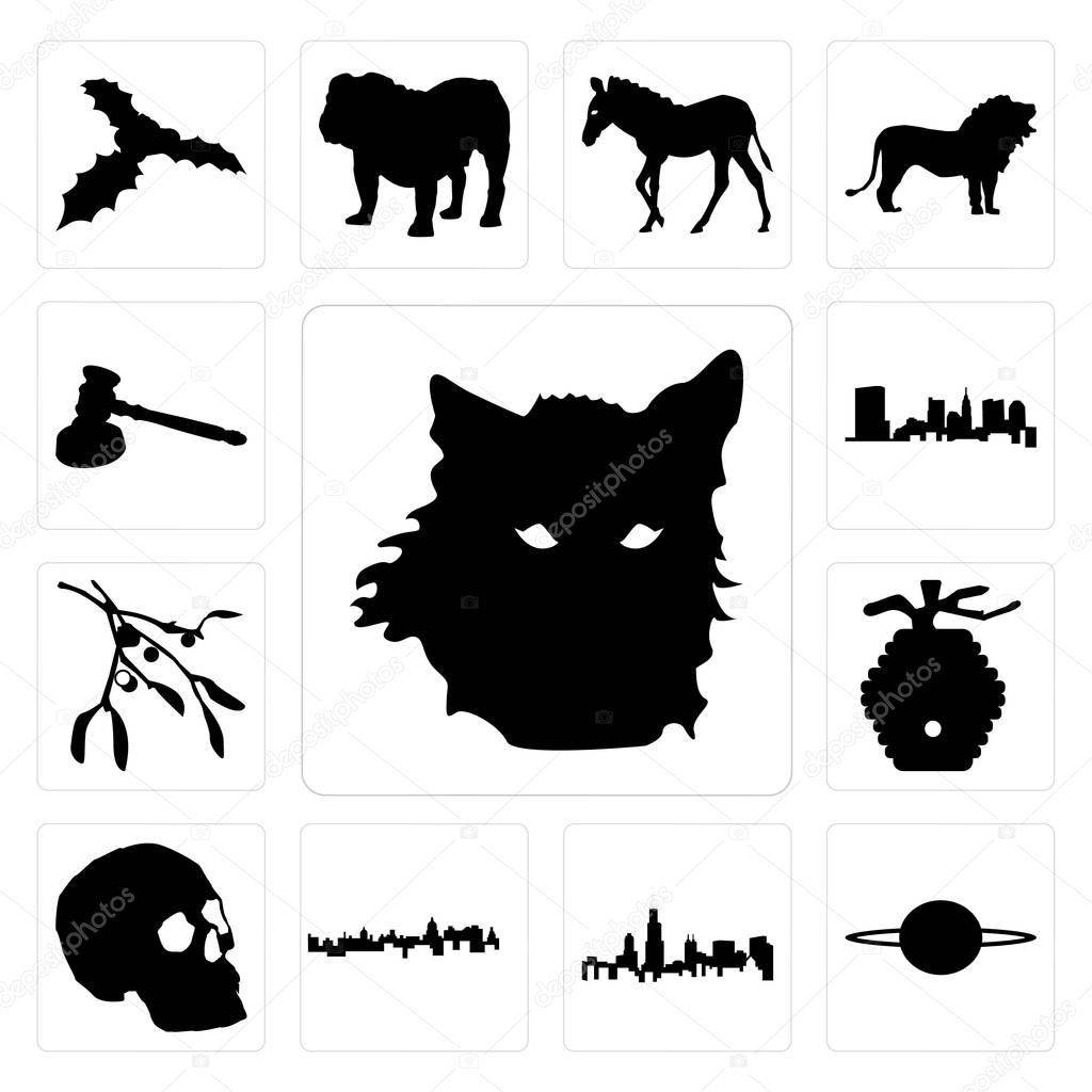 Set Of 13 Simple Editable Icons Such As Wolf Face Outline On White Background Saturn Illinois State Background Can Be Used For Mobile Web Ui Premium Vector In Adobe Illustrator Ai
