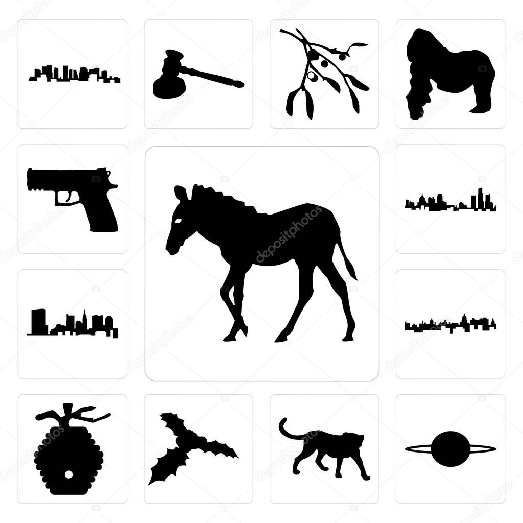Set Of 13 simple editable icons such as zebra outline on white background, saturn cheetah background can be used for mobile, web UI