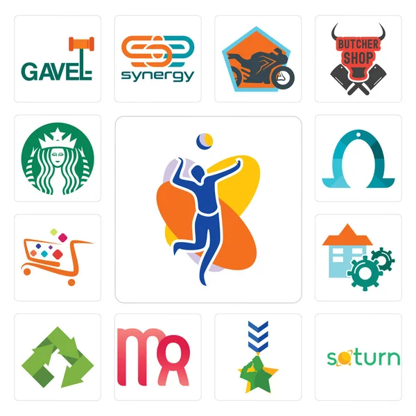 Conjunto Iconos Editables Simples Como Equipo Voleibol Saturno Militar Virgo — Vector de stock