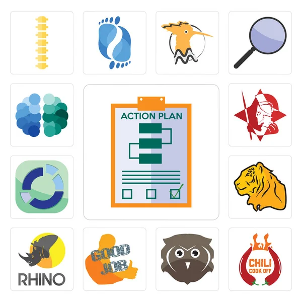 Set Simple Editable Icons Action Plan Chili Cook Free Owl Royalty Free Stock Illustrations