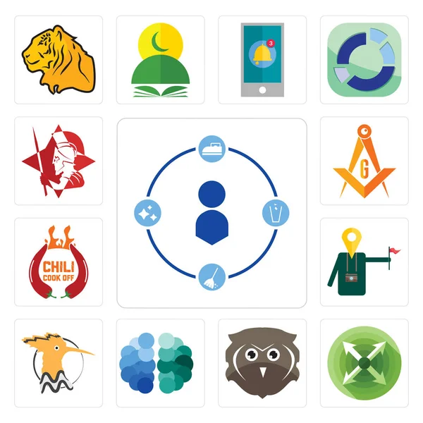 Set Simple Editable Icons Tidy Extend Free Owl Brain Hoopoe Stock Vector