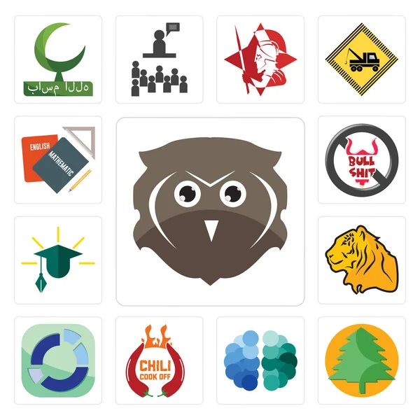 Set Simple Editable Icons Free Owl Pinetree Brain Chili Cook Royalty Free Stock Vectors