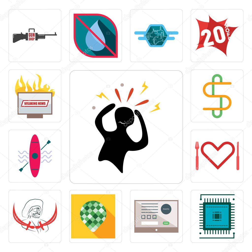 Set Of 13 simple editable icons such as panic, sem, online form, pine cone, pirate, appetite, kayak, double s, breaking news can be used for mobile, web UI