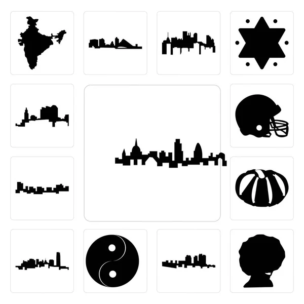 Conjunto Iconos Editables Simples Tales Como Horizonte Londres Afro Haiti — Archivo Imágenes Vectoriales