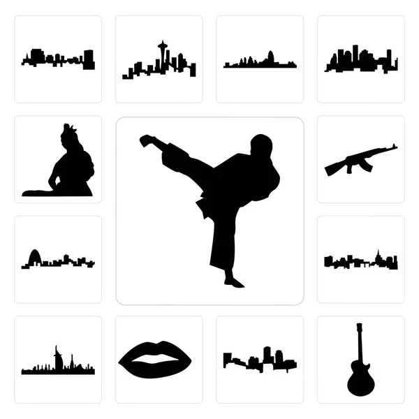 Instellen Van Eenvoudige Bewerkbare Pictogrammen Zoals Karate Kick Afbeelding Les — Stockvector