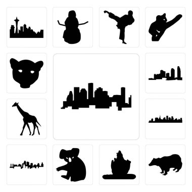 13 ayarlamak basit düzenlenebilir simgeler houston manzarası, porsuk, beyaz arka plan, koala, kansas city skyline lord shiva anahat görüntülerde gibi mobil, web kullanıcı arabirimi için kullanılabilir