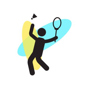 Badminton simge vektör işareti ve wh izole sembolü oynayan adam
