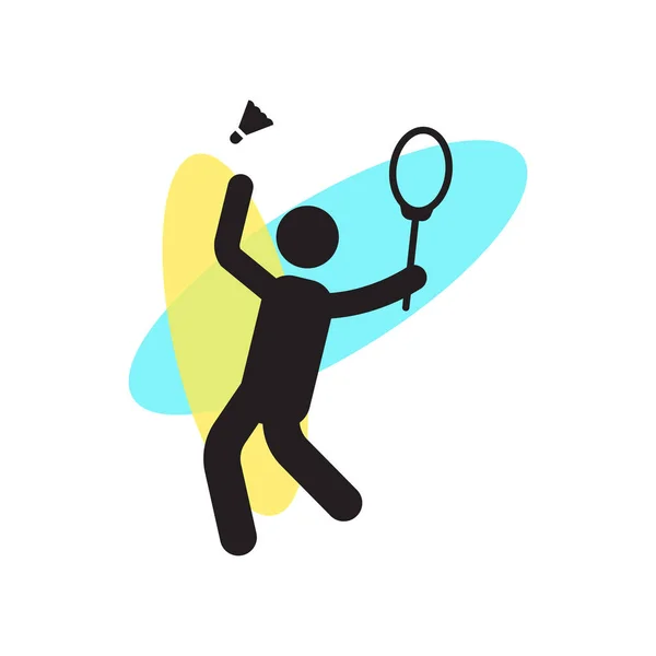 Man spelen Badminton pictogram vector teken en symbool geïsoleerd op wh — Stockvector
