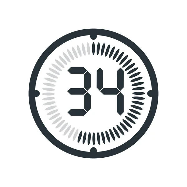 O ícone de 34 minutos isolado no fundo branco, relógio e watc — Vetor de Stock