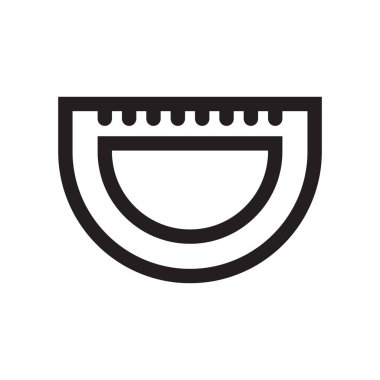 Cetvel simge vektör işareti ve beyaz arka planda, yarım daire cetvel logo kavramı ile izole sembolü ile yarım daire