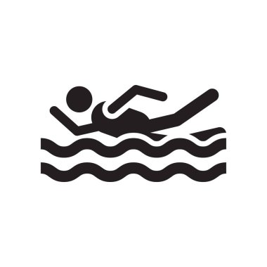 Yüzme simge vektör işareti ve üzerinde beyaz adam izole sembolü