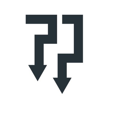 Aşağı ok simge vektör işareti ve üzerinde beyaz backgro izole sembolü