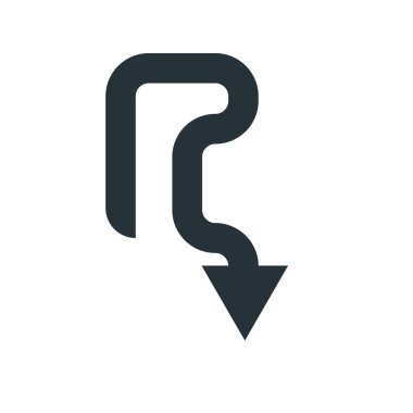 Aşağı ok simge vektör işareti ve üzerinde beyaz backgro izole sembolü